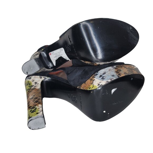 Via Spiga NWT Women's Black & Snakeskin High Heel Platform Sandals Size 9 - Picture 2 of 9